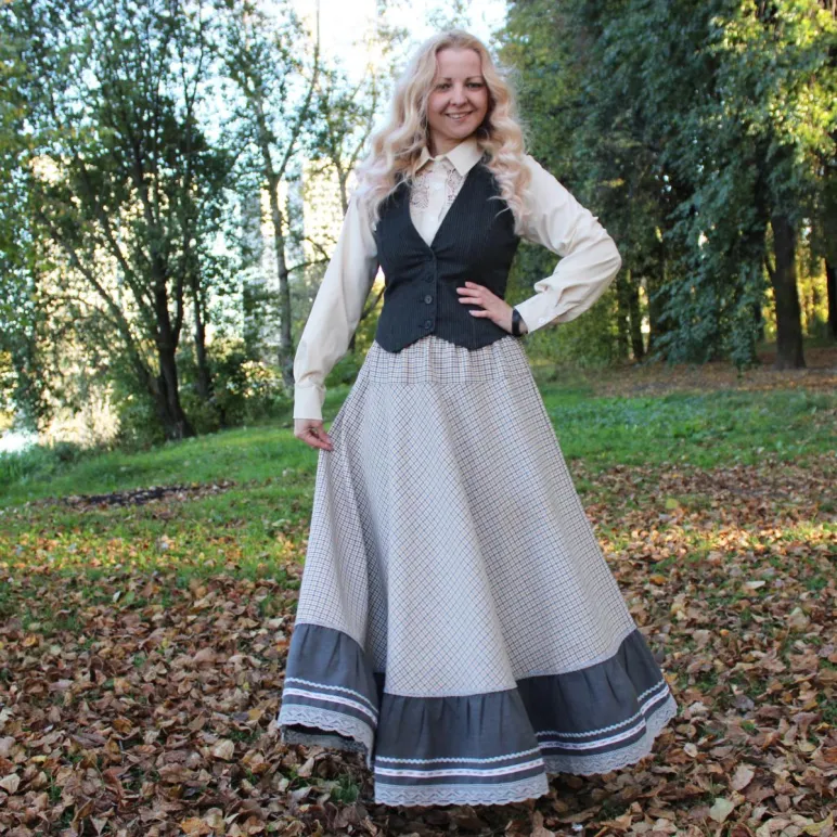 Юбка в клетку на осень-весну. Юбка длинная