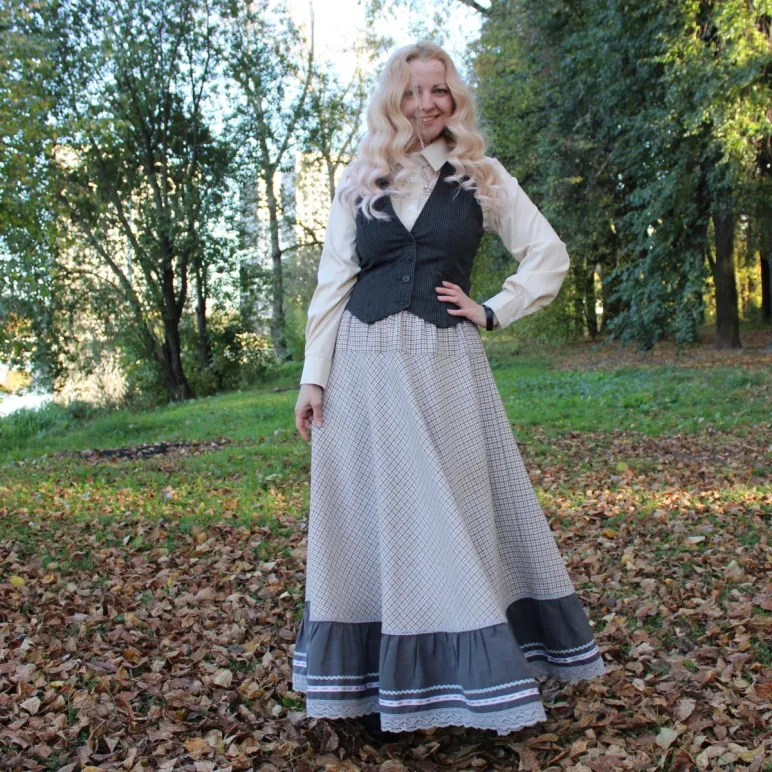 Юбка в клетку на осень-весну. Юбка длинная