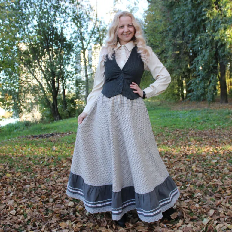 Юбка в клетку на осень-весну. Юбка длинная