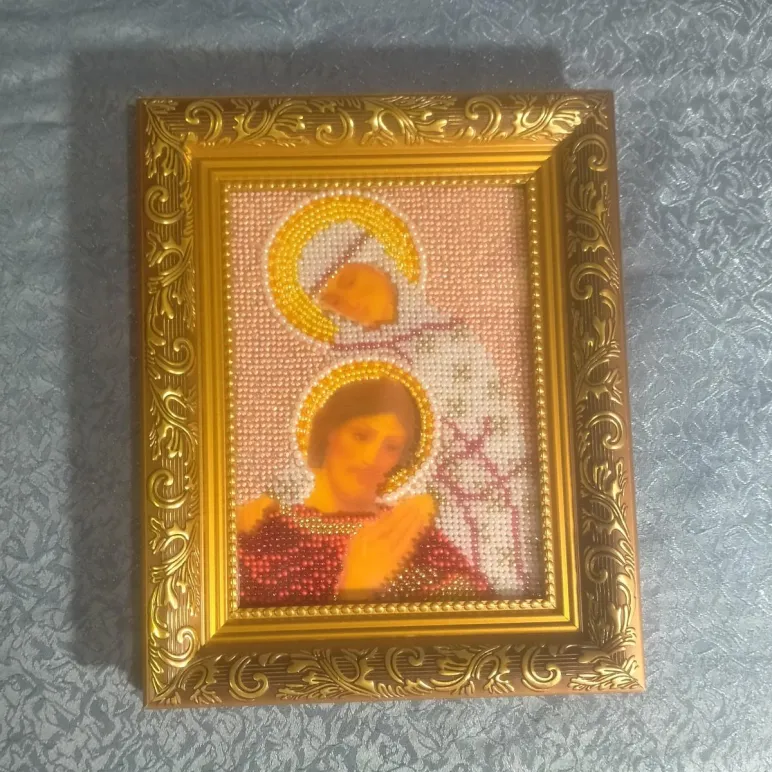 Православная икона, вышитая бисером, Петр и Феврония Муромские