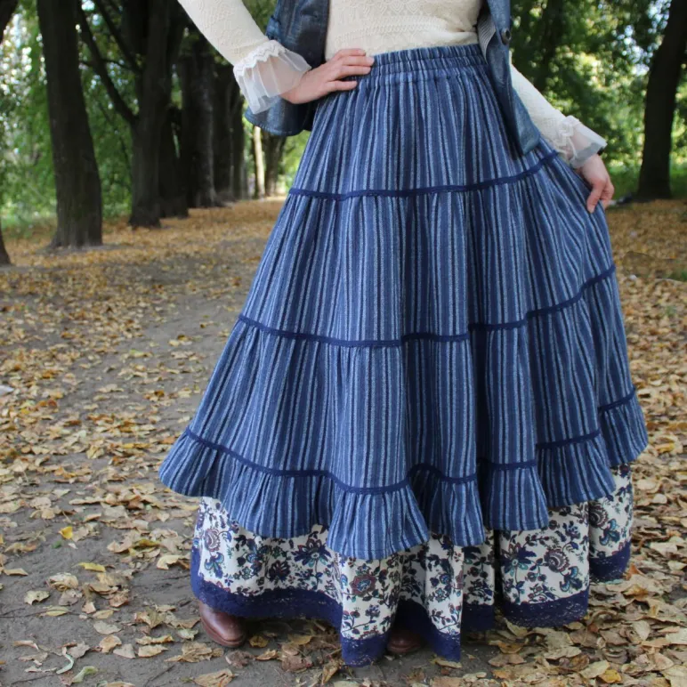 Юбка полушерстяная в стиле бохо. Юбка теплая зимняя