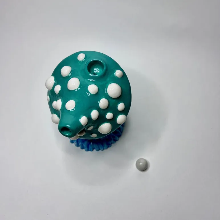 Бабблер/курительная трубка ручной работы Мухомор с золотым зубом