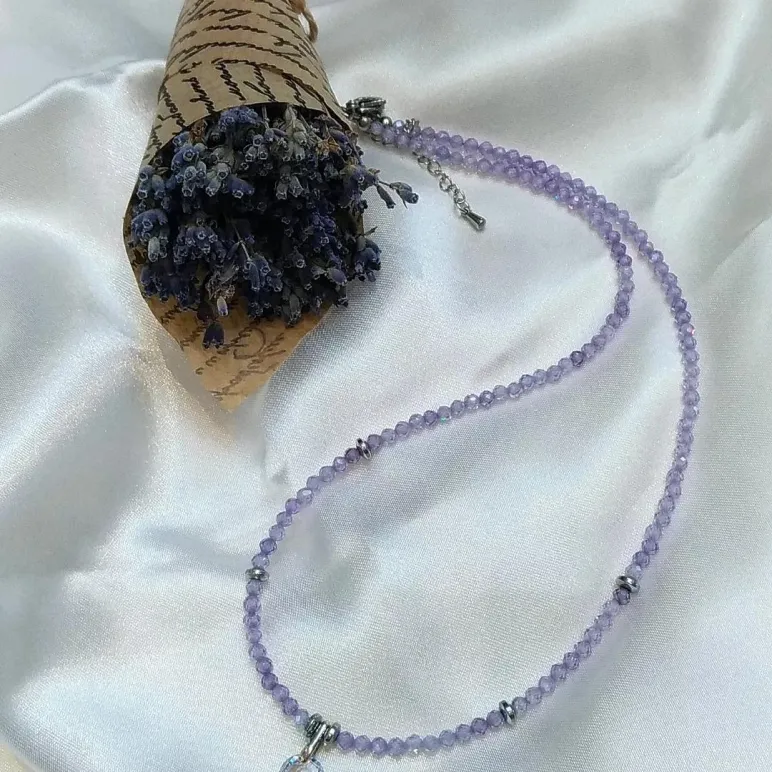 Чокер лавандовый из фианита с подвеской циркония