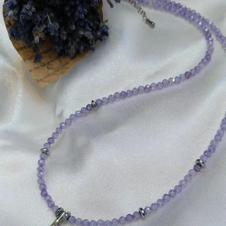 Чокер лавандовый из фианита с подвеской циркония