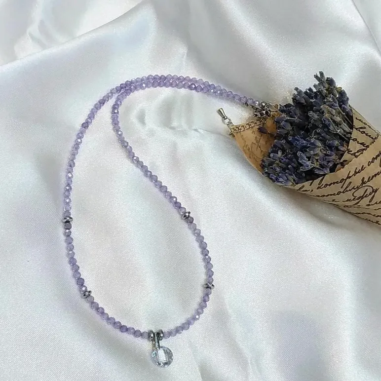 Чокер лавандовый из фианита с подвеской циркония