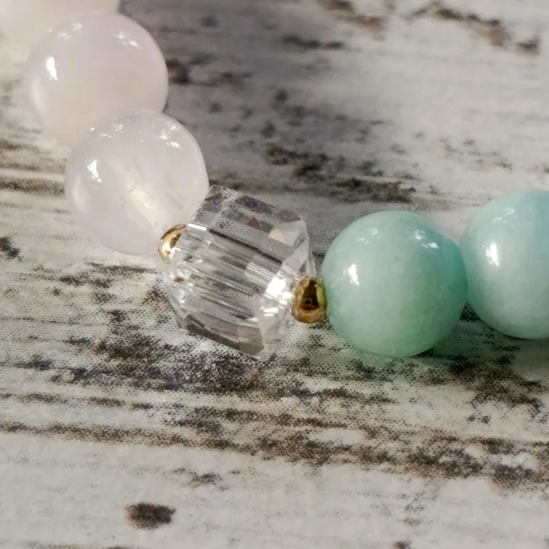 Браслет из ларимара и розового кварца