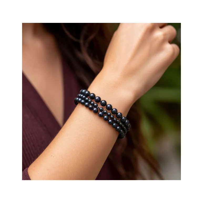 Тройной браслет из черного турмалина