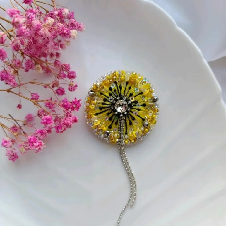 Брошь Одуванчик желтый