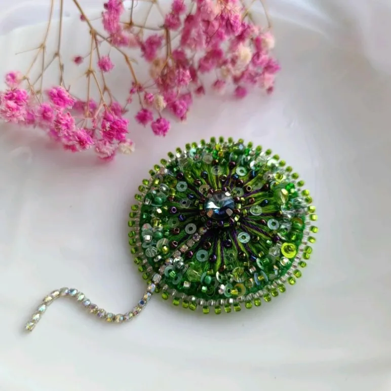 Брошь Одуванчик зелёный