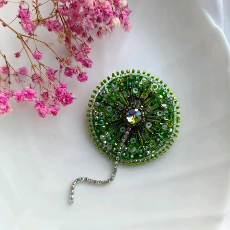 Брошь Одуванчик зелёный
