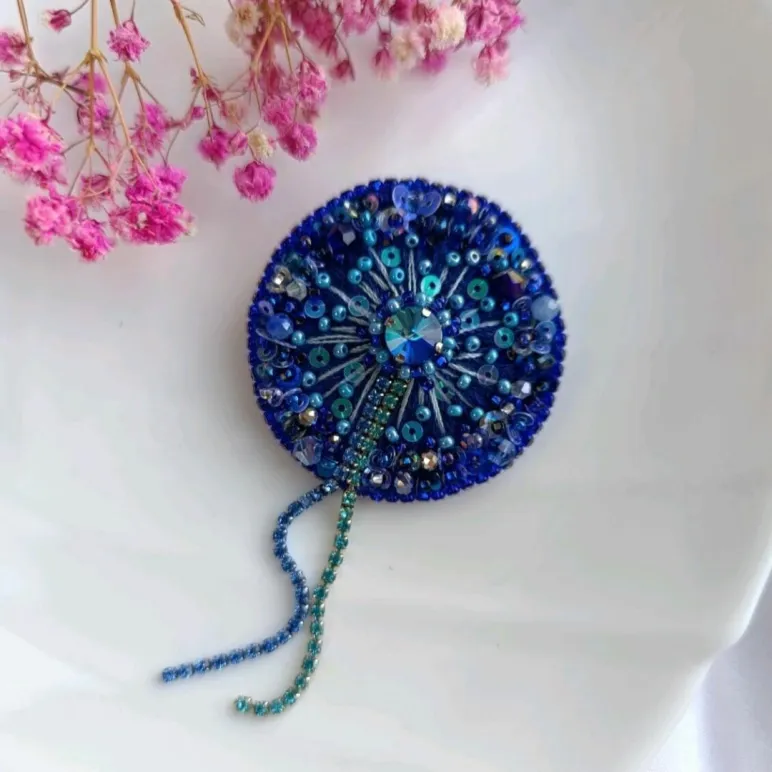 Брошь Одуванчик синий