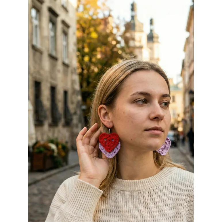 Сережки сердечки двуярусные