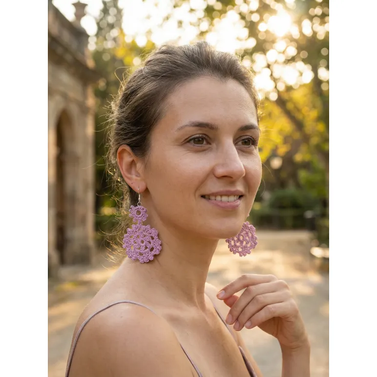 Сережки двух ярусные сиреневые