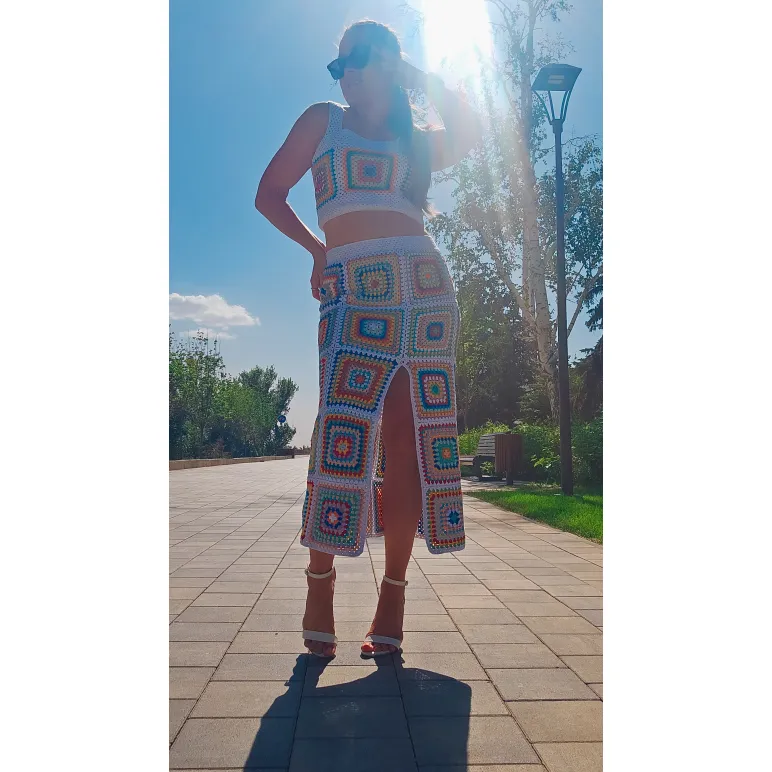 Костюм из хлопка вязаный крючком