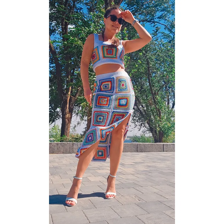 Костюм из хлопка вязаный крючком