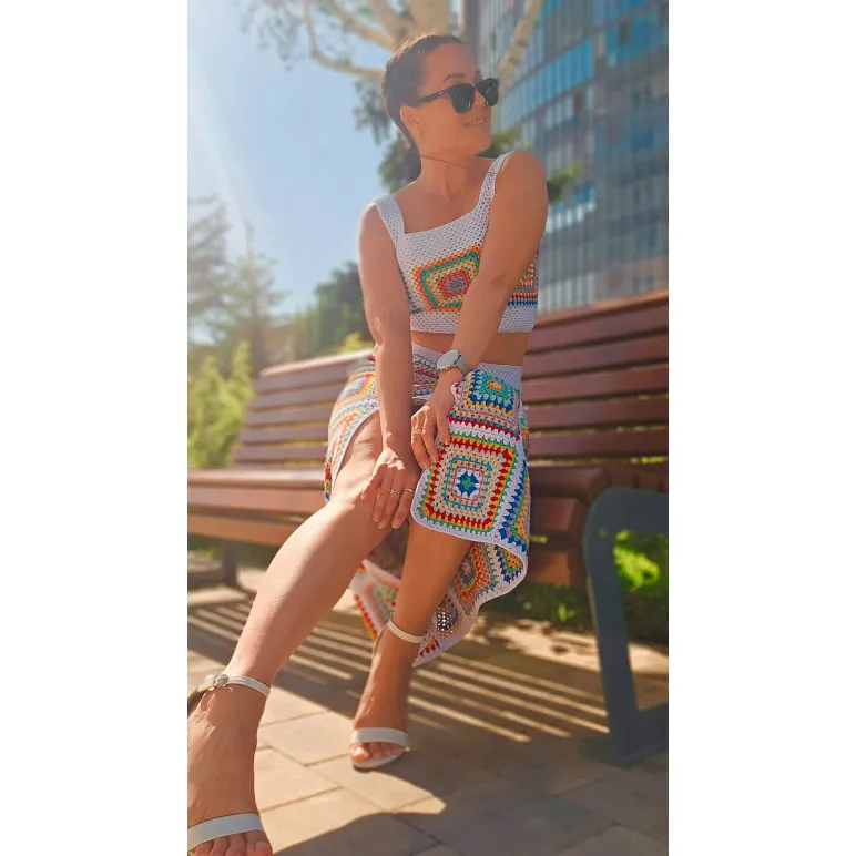 Костюм из хлопка вязаный крючком