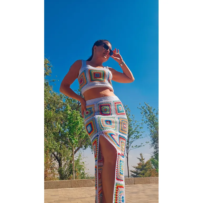 Костюм из хлопка вязаный крючком