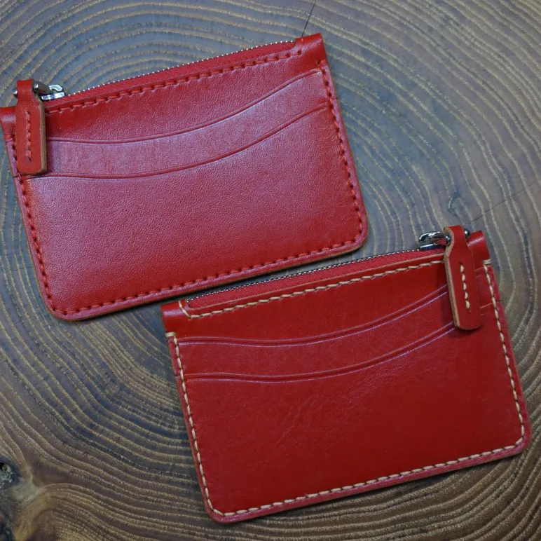 Картхолдер на молнии из натуральной кожи, ручная работа