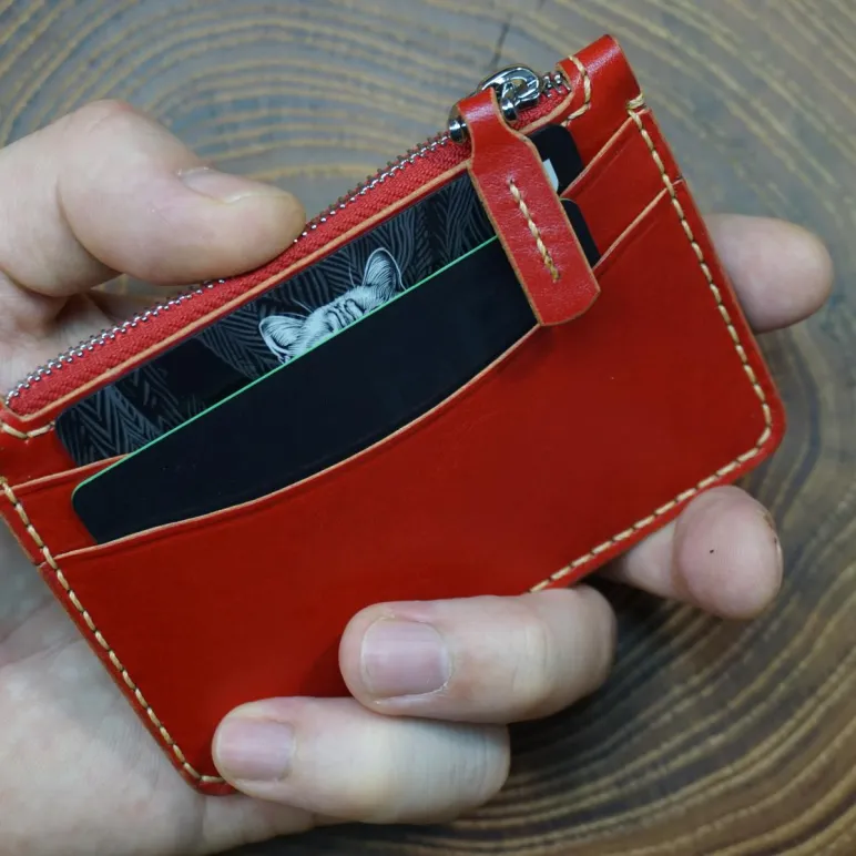 Картхолдер на молнии из натуральной кожи, ручная работа