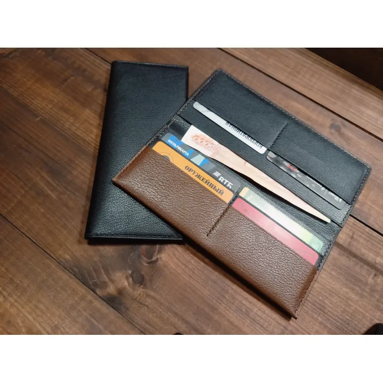 Кошелек из натуральной кожи, ручной работы, бифолд-лонгер