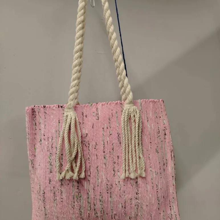 Сумка шопер из хлопка розовый. Ручное ткачество.