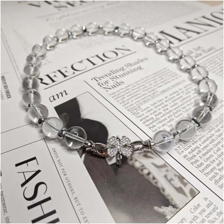 Колье из горного хрусталя с гематитом