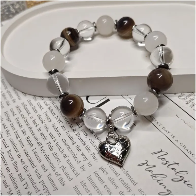 Браслет из горного хрусталя с агатами