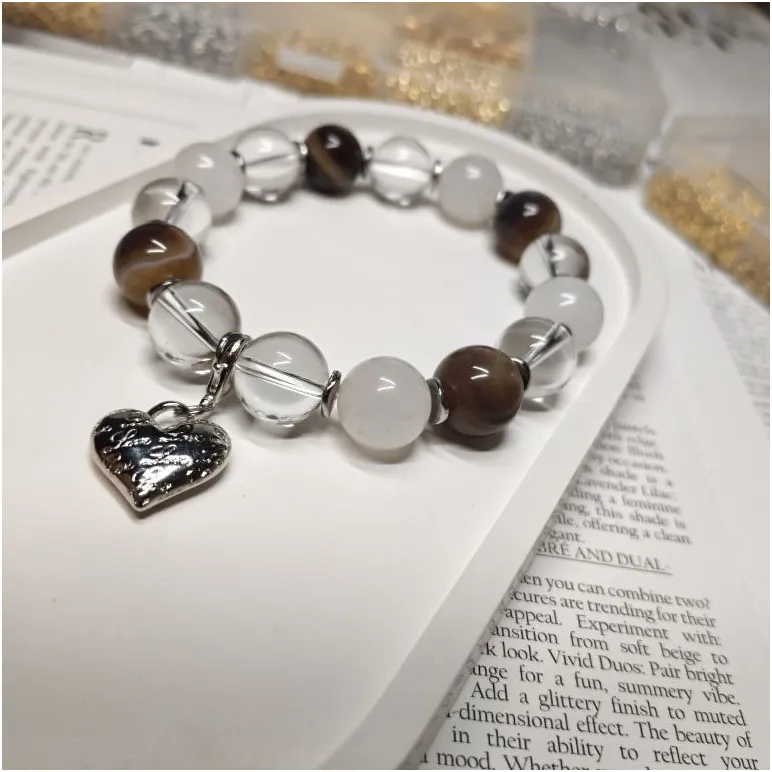 Браслет из горного хрусталя с агатами