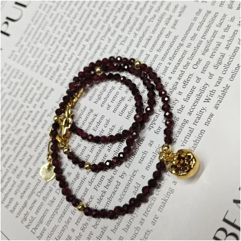 Комплект: бусы из натурального граненого граната и подвески с гранатом под золото, серьги с гранатом