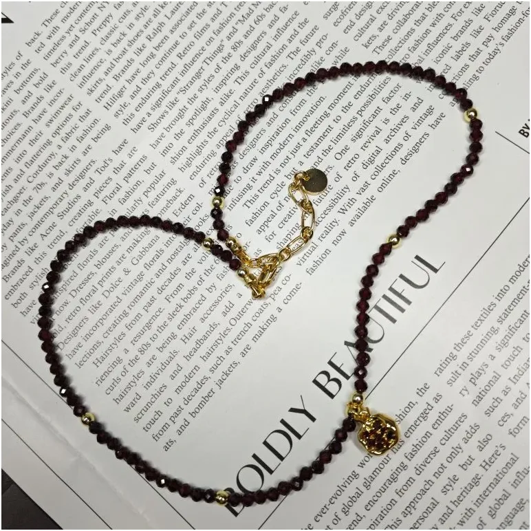 Комплект: бусы из натурального граненого граната и подвески с гранатом под золото, серьги с гранатом