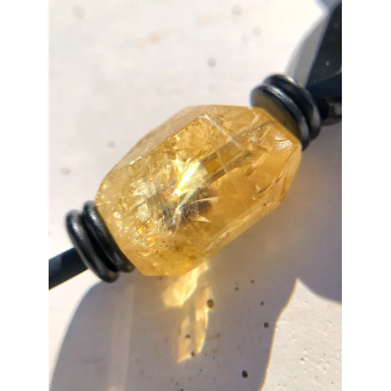 Колье ручной работы с ульяновским симбирцитом, агатом и цитрином | Авторское колье из натуральных камней