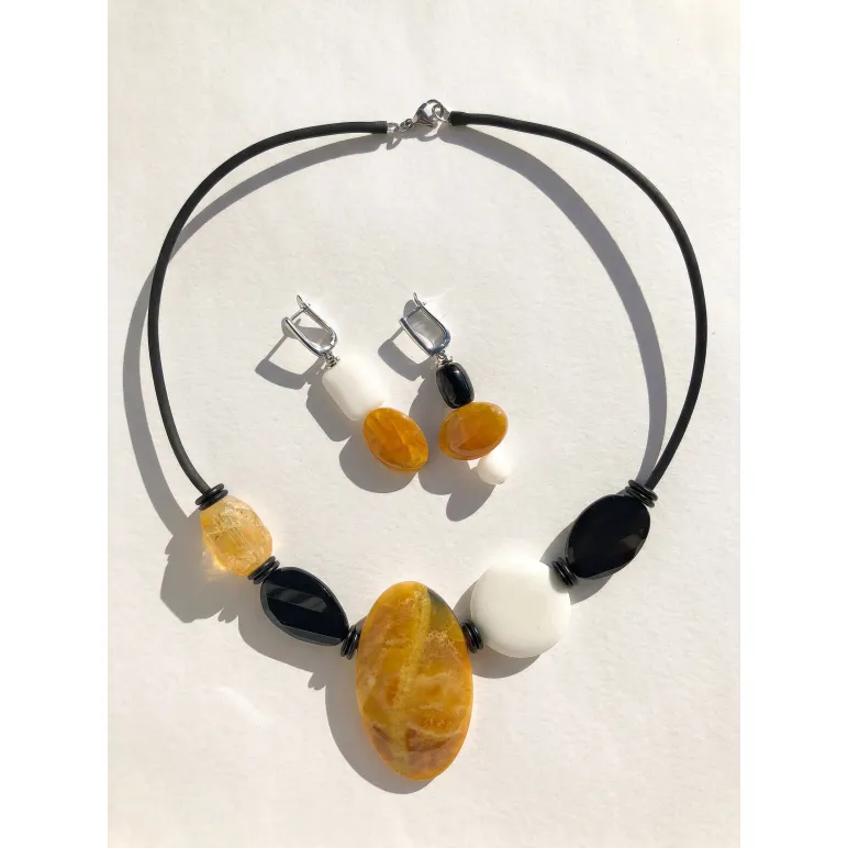 Колье ручной работы с ульяновским симбирцитом, агатом и цитрином | Авторское колье из натуральных камней