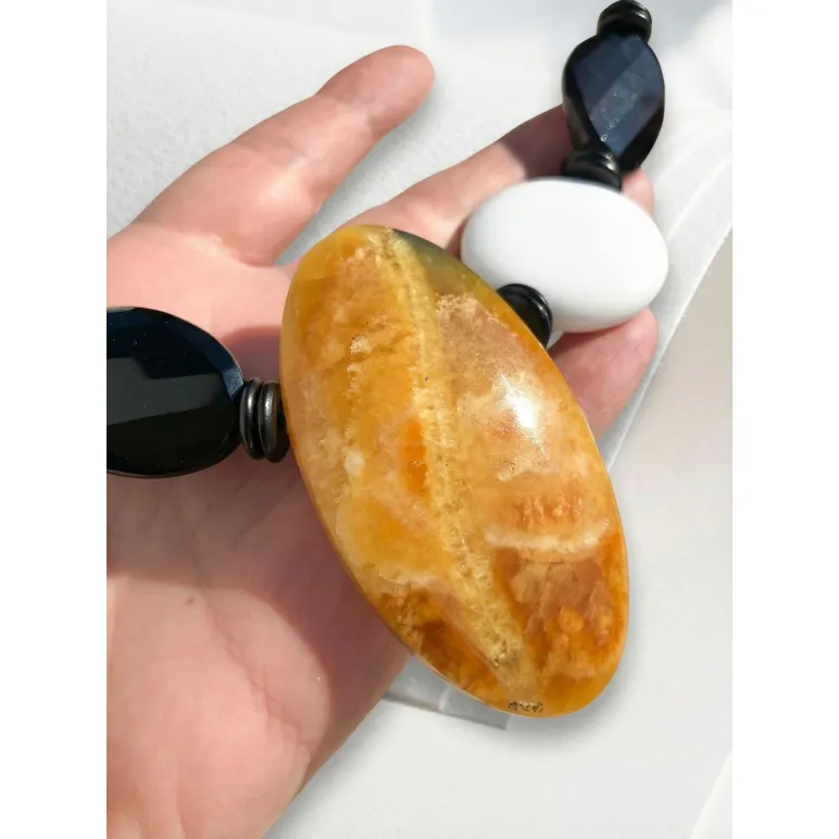 Колье ручной работы с ульяновским симбирцитом, агатом и цитрином | Авторское колье из натуральных камней