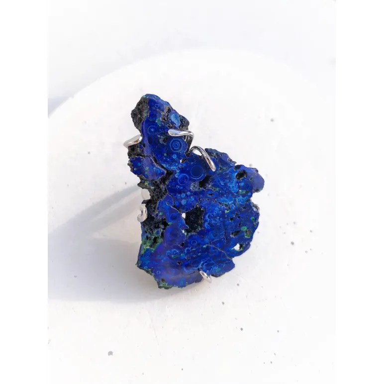 Безразмерное женское кольцо с натуральным азуритом ручной работы | Дизайнерское кольцо с уникальным камнем азурит