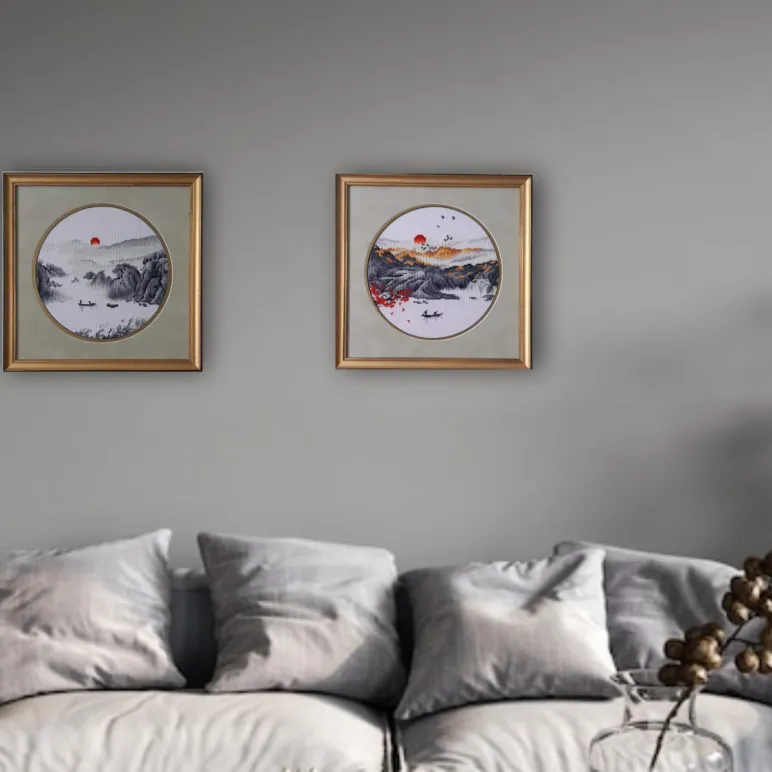 Картина вышитая крестом "Зимний восточный пейзаж"