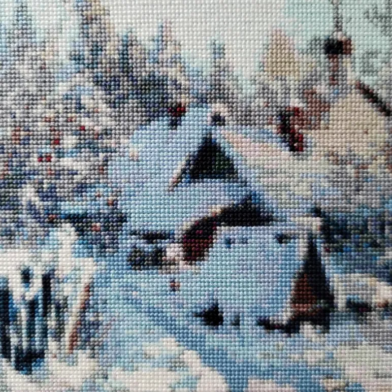 Картина вышитая крестом "Зима в русской деревне"