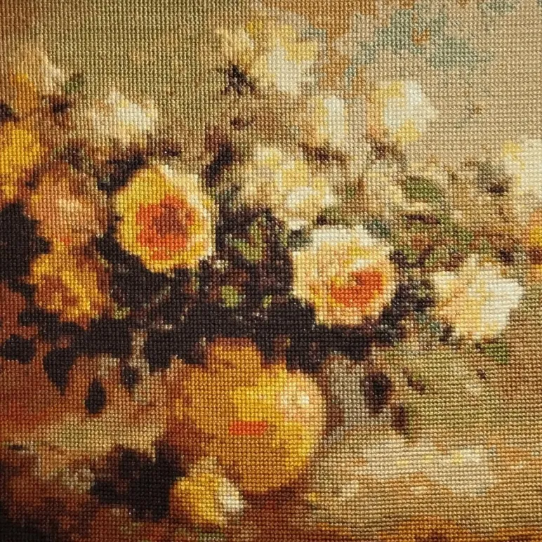 Картина вышитая крестом "Желтые розы" 38х32 см
