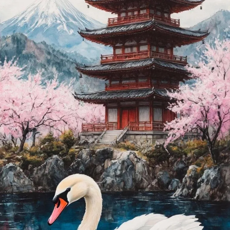 Картина маслом "лебедь" (акварельный стиль)