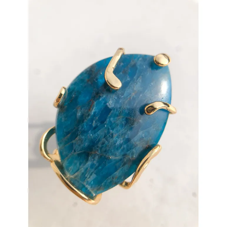 Кольцо с апатитом | Безразмерное женское кольцо ручной работы с апатитом, позолота