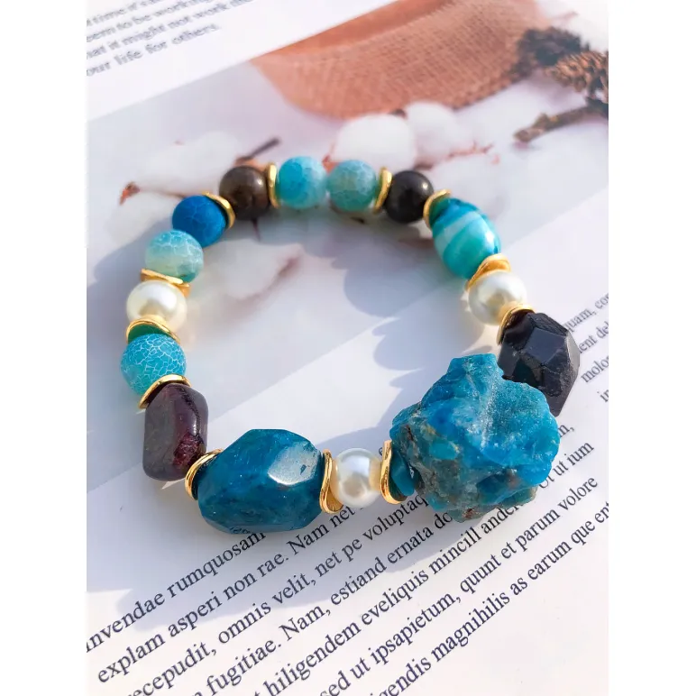 Браслет с апатитом, гранатом, агатом, жемчугом