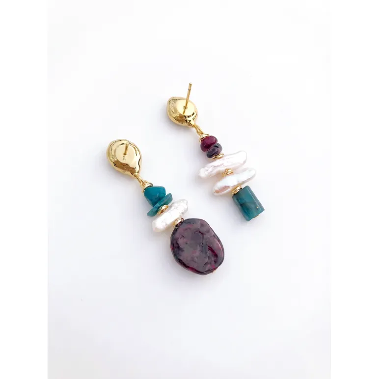 Серьги с гранатом, апатитом и барочным жемчугом