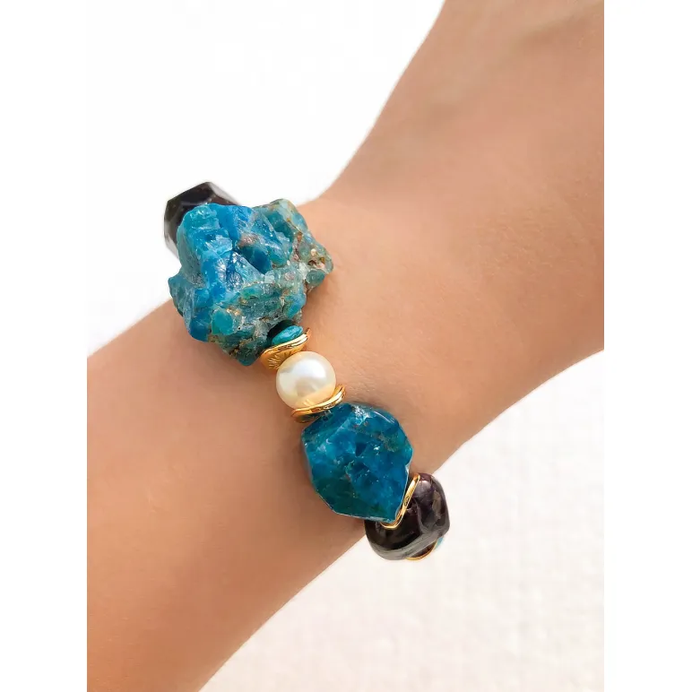 Браслет с апатитом, гранатом, агатом, жемчугом
