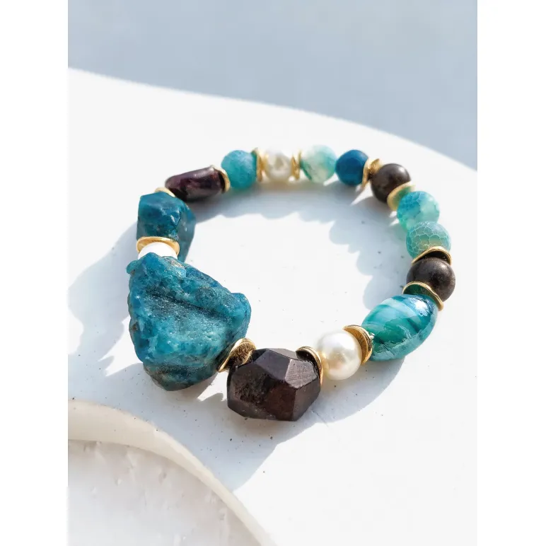 Браслет с апатитом, гранатом, агатом, жемчугом