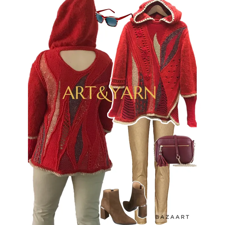 АЛЫЙ БАРХАТ красный джемпер с капюшоном