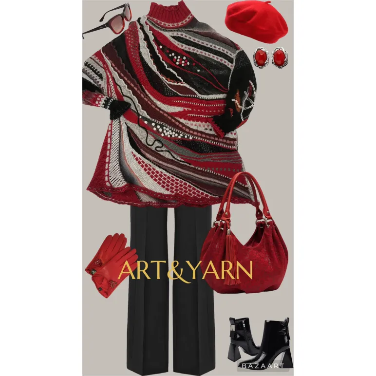 ЭТЮД В БАГРОВЫХ ТОНАХ тёплый свитер-туника