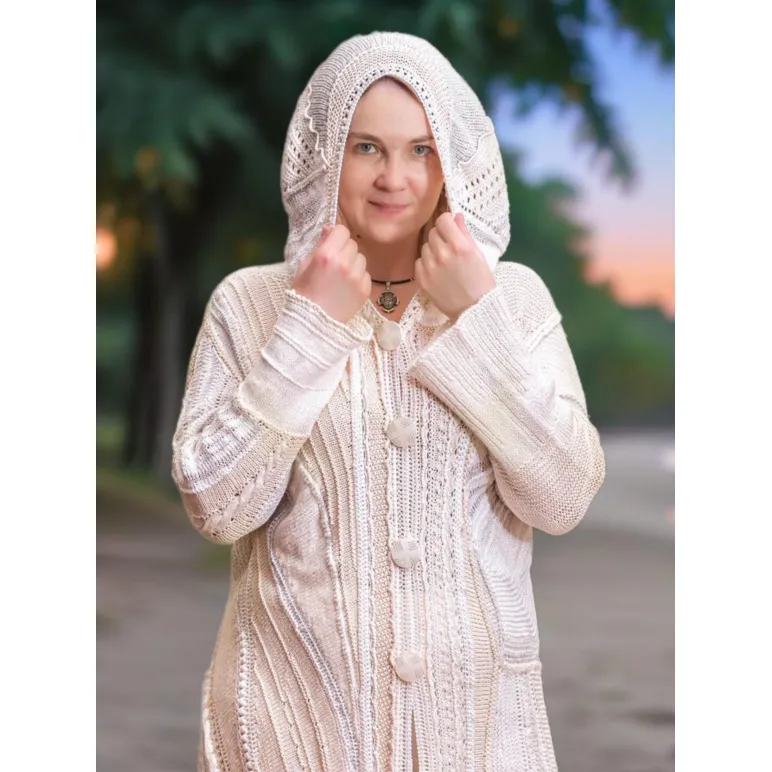 БЕЛЫЙ ШЁЛК летнее шелковое пальто (кардиган) с капюшоном