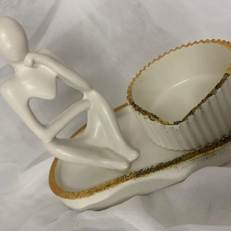 Набор поднос, статуэтка, шкатулка Мыслитель белый