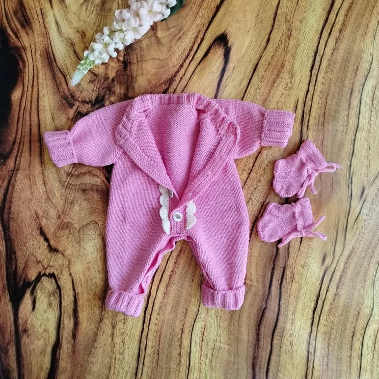 Вязаный комбинезон для новорожденного из 100% шерсти мериноса 50-56 р