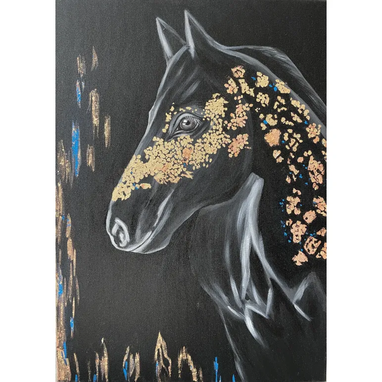 Картина лошадь черная с золотом