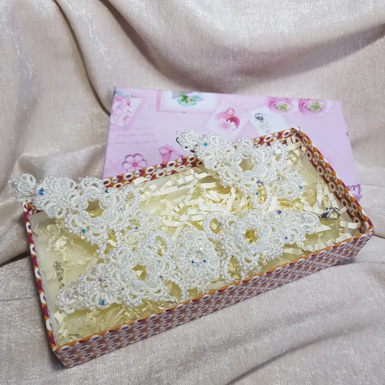 Браслет и серьги "Хрустальный звон" фриволите